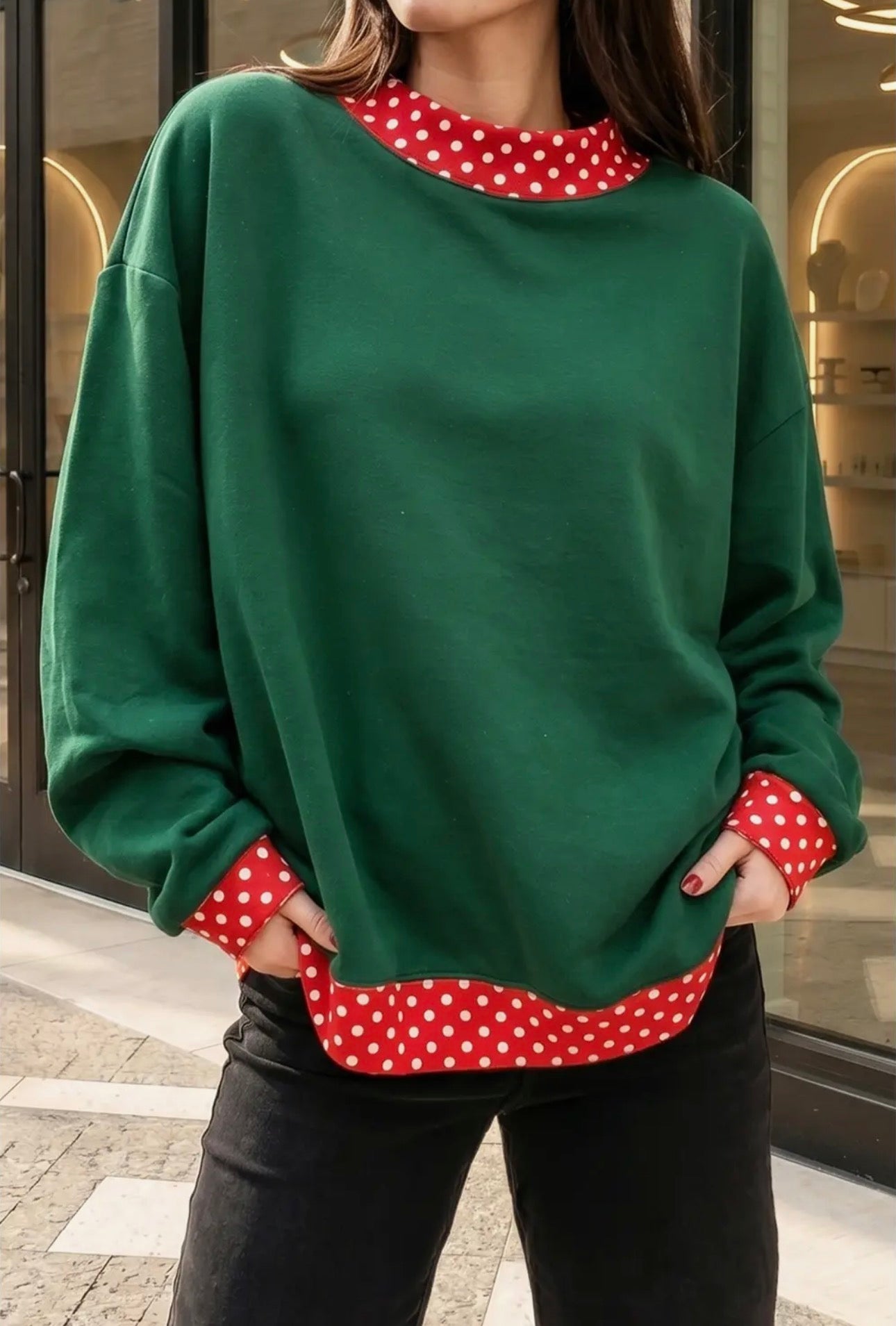 Polka Dot Mock Neck Fleece
Sweatshirt