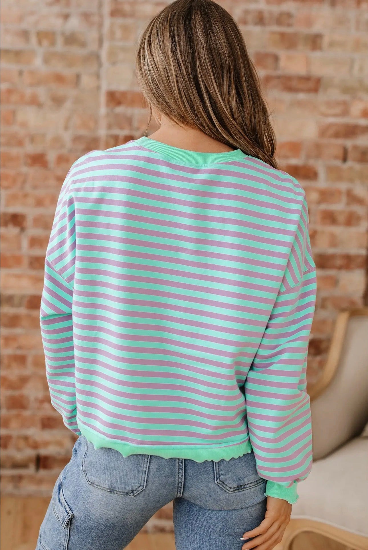 Stripe Reverse Seam Contrast Trim Sweatshirt