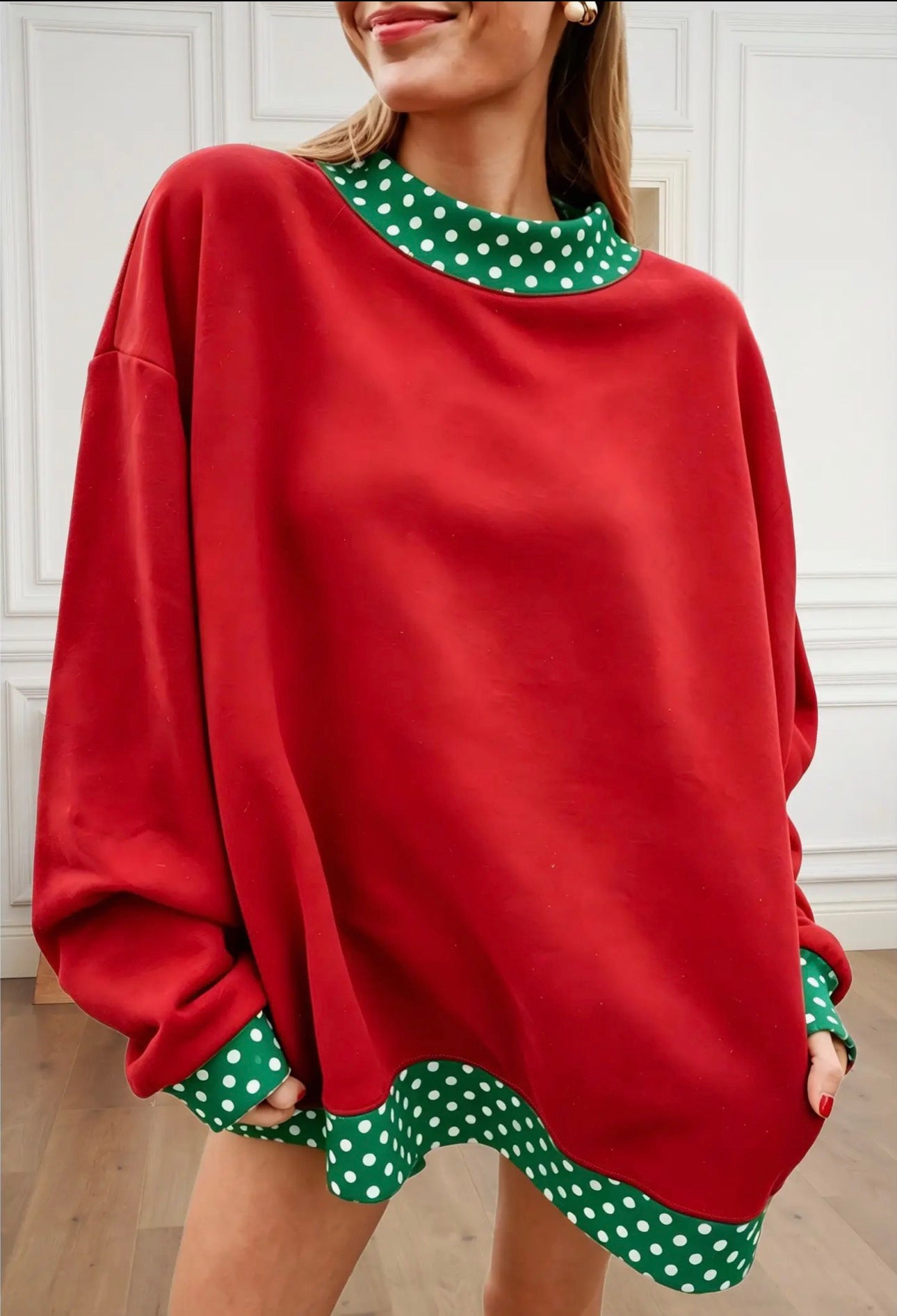 Polka Dot Mock Neck Fleece
Sweatshirt