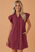 Solid Denim Ruffle Buttoned Mini Dress