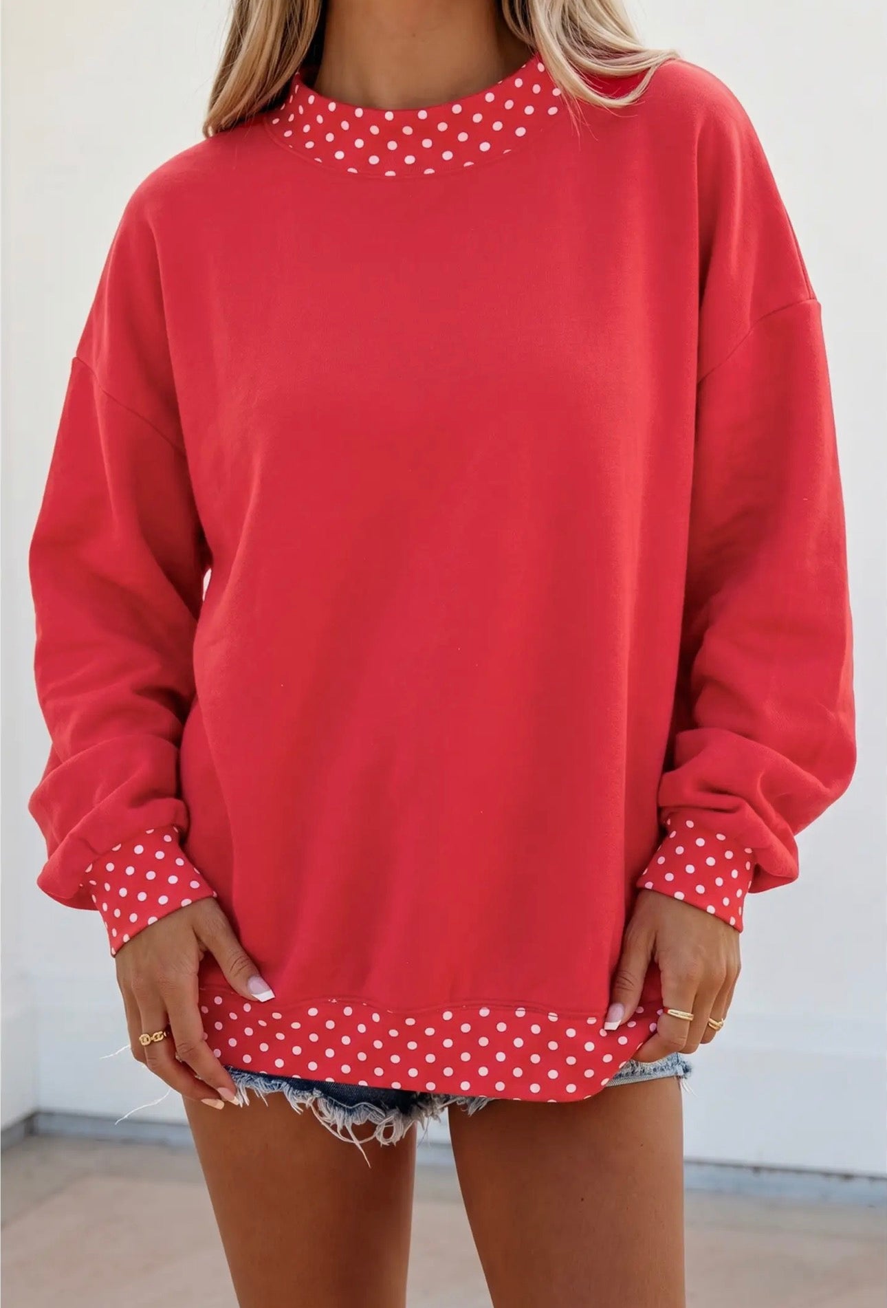 Polka Dot Mock Neck Fleece
Sweatshirt