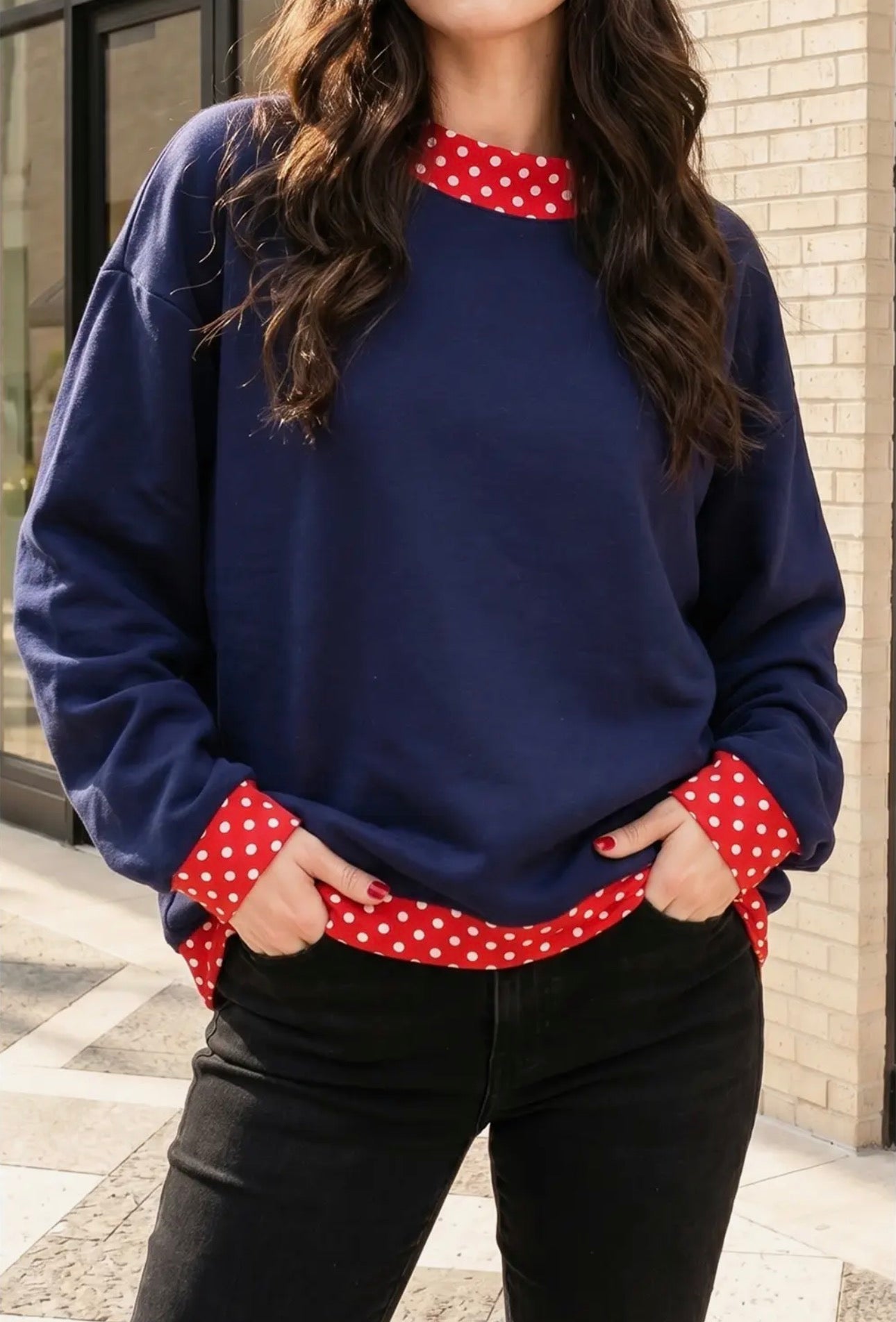 Polka Dot Mock Neck Fleece
Sweatshirt