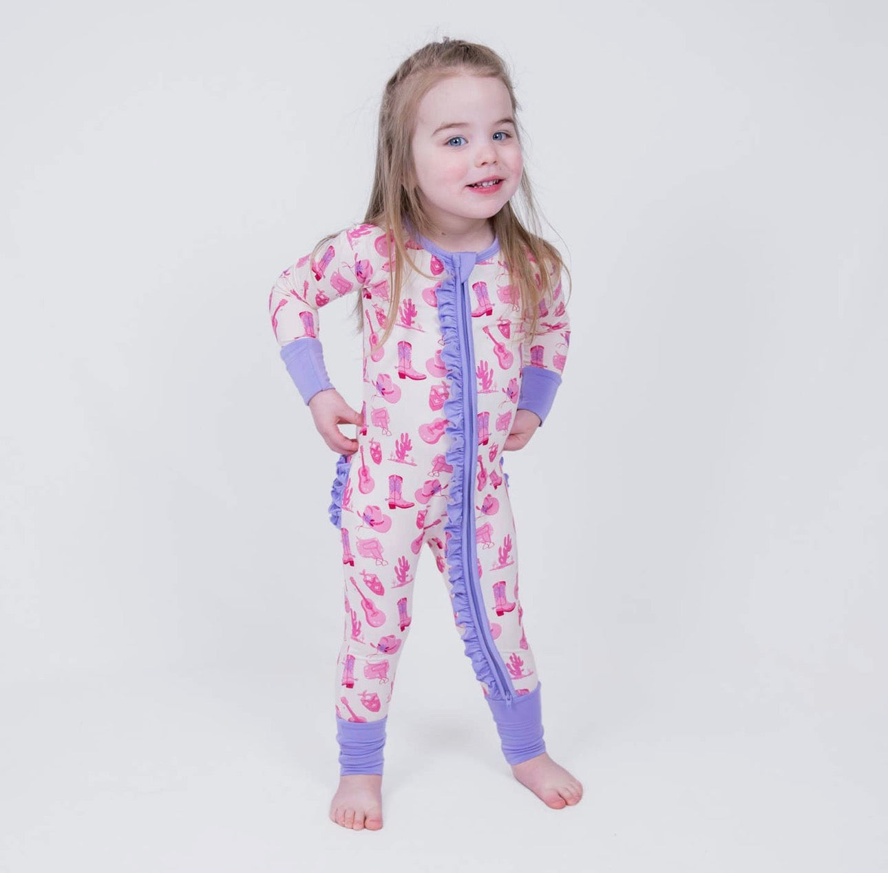 Lolly Banks Bamboo Baby Convertible Ruffle Zipper Pajama Let's Go Girls