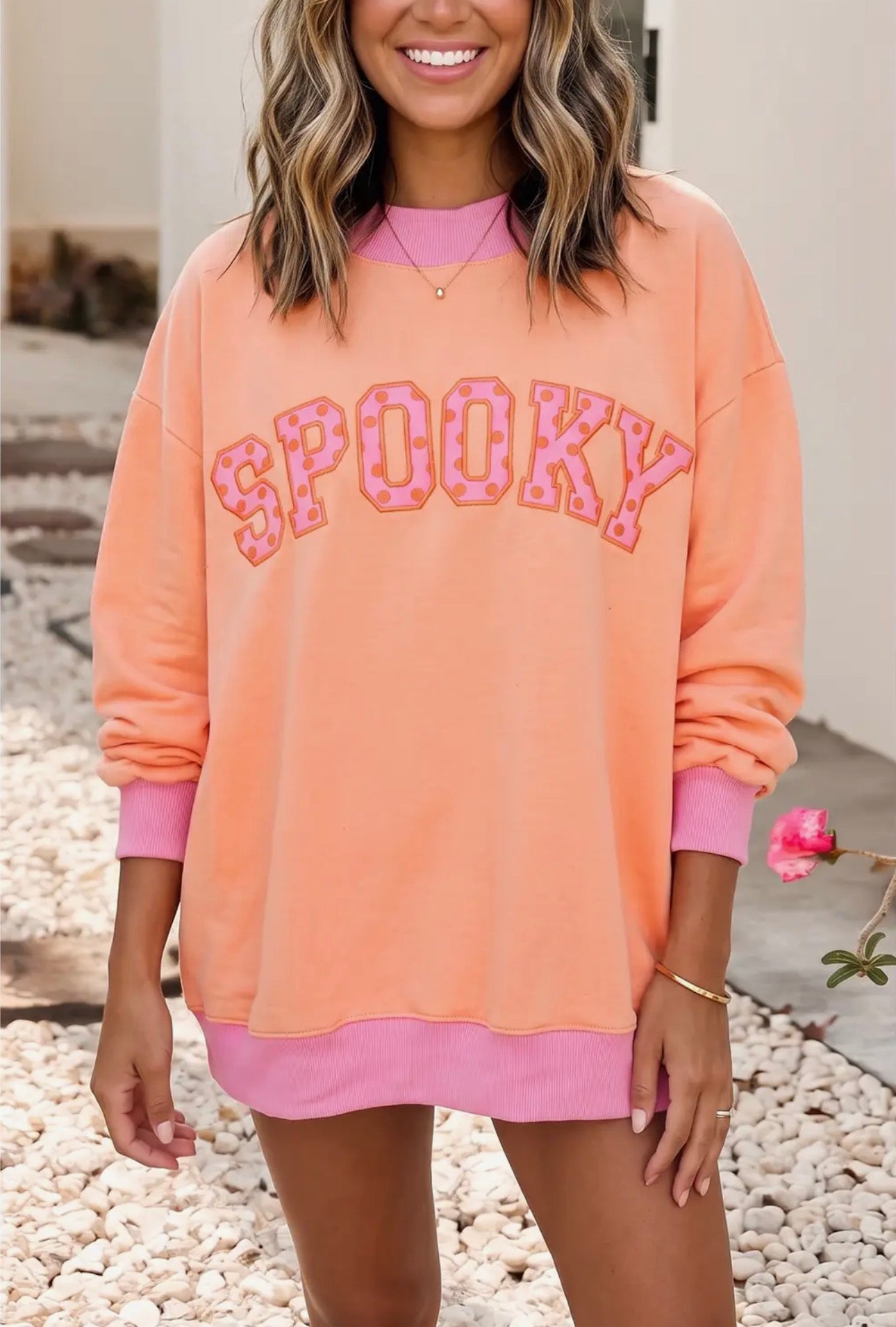 Polka Dot Spooky Colorblock Mock Neck
Tunic Sweatshirt